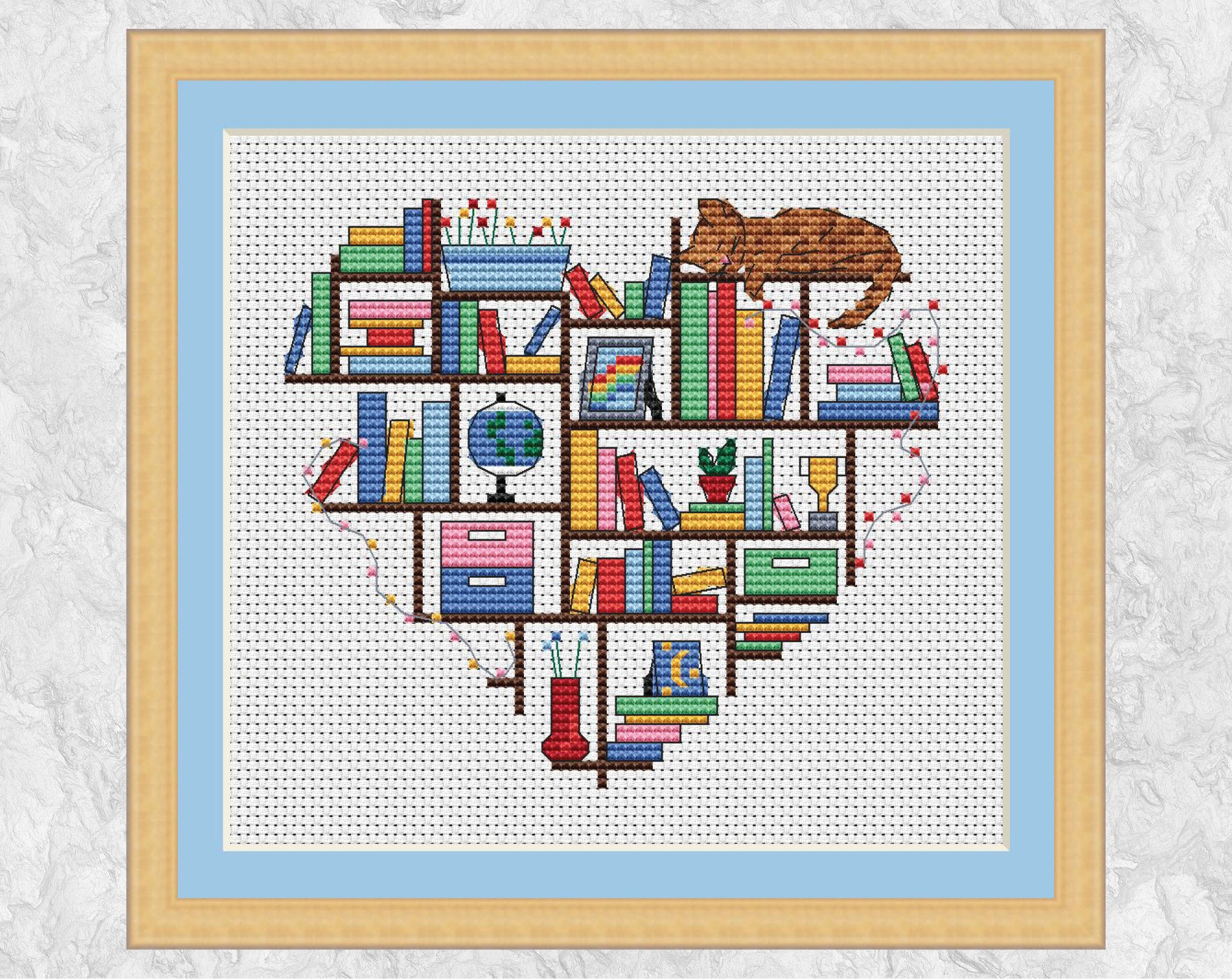 Book Heart cross stitch pattern. With frame.