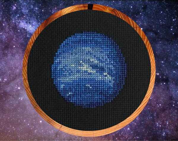 Wonders of the Solar System stitchalong cross stitch pattern - the planet Neptune