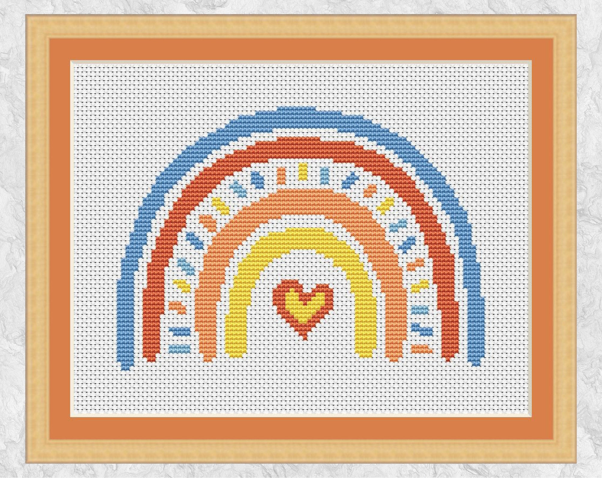 Stripy Boho Rainbow cross stitch pattern - with frame
