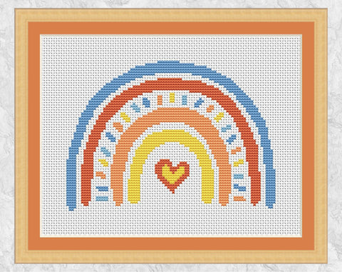 Stripy Boho Rainbow cross stitch pattern - with frame