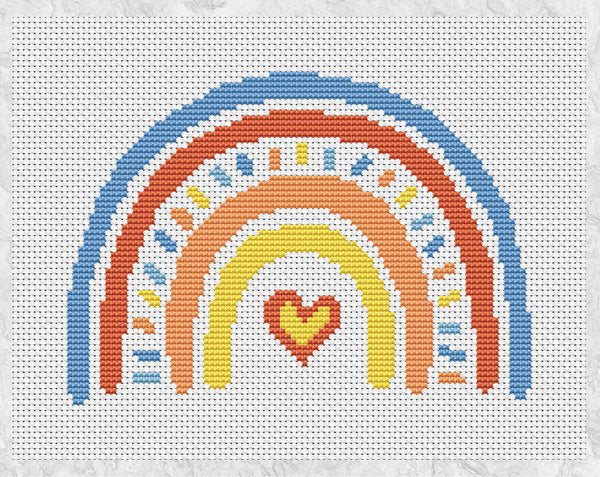 Stripy Boho Rainbow cross stitch pattern - without frame