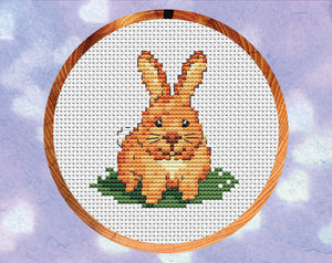 Baby Bunny Rabbit mini cross stitch pattern. Shown in hoop.