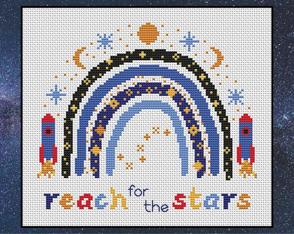 Space Boho Rainbow cross stitch pattern - on white fabric without frame