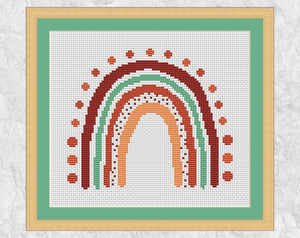 Spots Boho Rainbow cross stitch pattern in terracotta and green