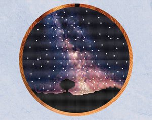 Milky Way - Astronomy cross stitch pattern - in hoop