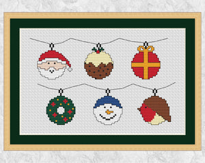Fun Christmas Baubles cross stitch pattern - ideal for xmas cards