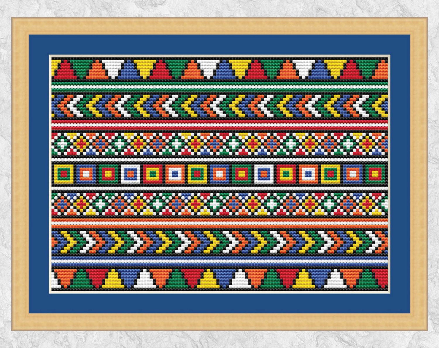 African Beadwork Inspired cross stitch pattern - with frame