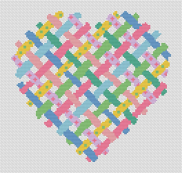 Ribbon Heart cross stitch pattern - pastel coloured stripy heart