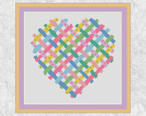 Ribbon Heart cross stitch pattern - with frame