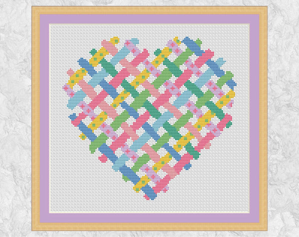 Ribbon Heart cross stitch pattern - with frame