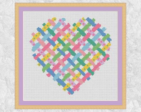 Ribbon Heart cross stitch pattern - with frame