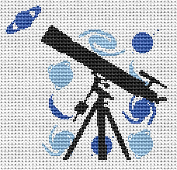Telescope - Space cross stitch pattern - without frame