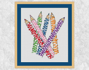 Colouring pencils cross stitch pattern with frame