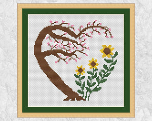 Garden Heart cross stitch pattern - with frame