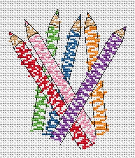 Colouring pencils cross stitch pattern without frame