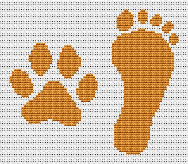 Pawprint and Footprint cross stitch pattern - without frame