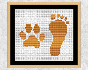 Pawprint and Footprint cross stitch pattern - with frame